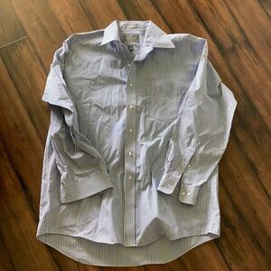 NEW Men’s Lord & Taylor Blue and White Pinstripe Button Down Dress Shirt 17 Neck